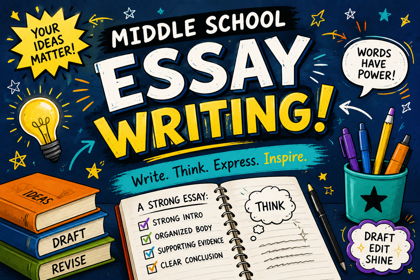 advertisement for a middle school essay writing course.