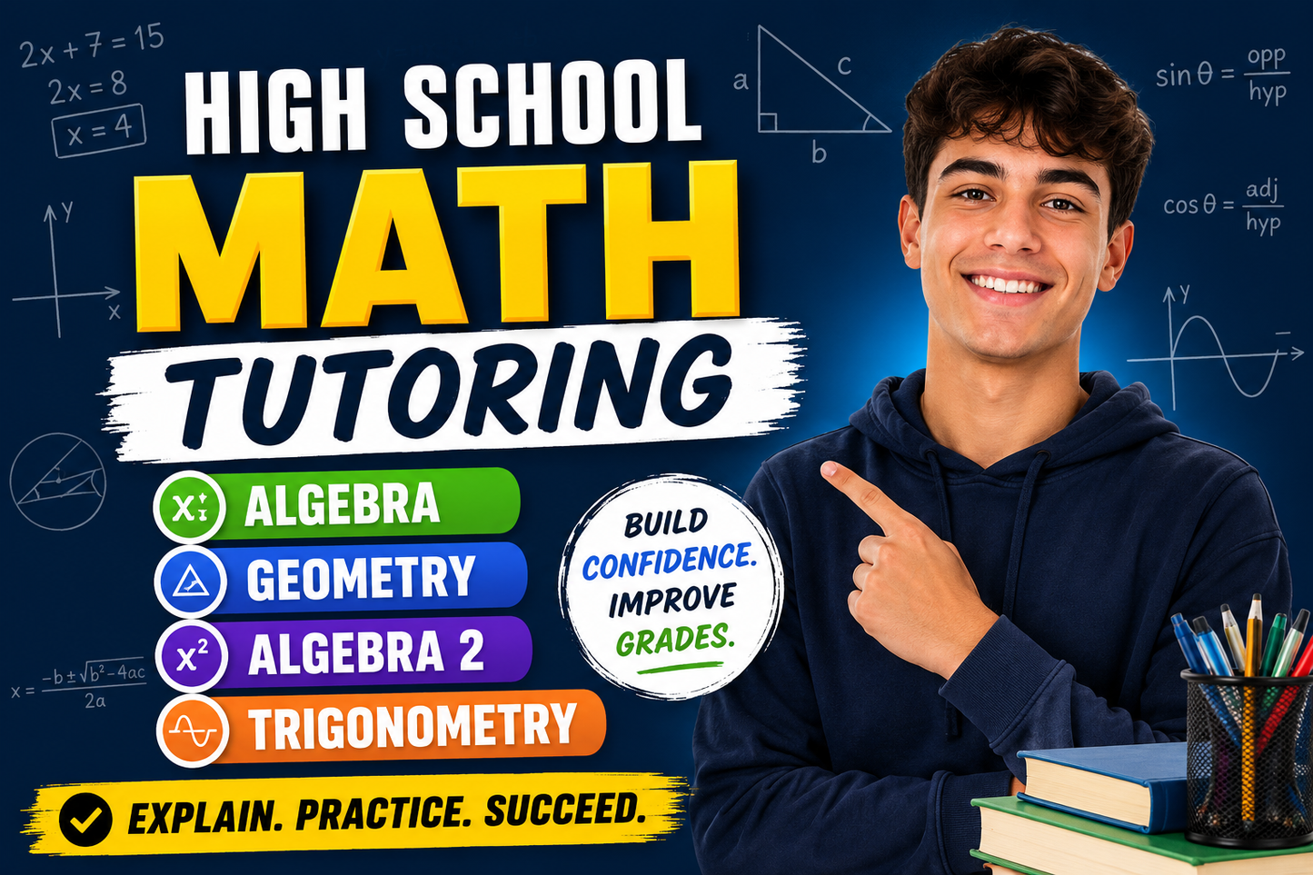 High school math tutoring - algebra, geometry, algebra 2, trigonometry 